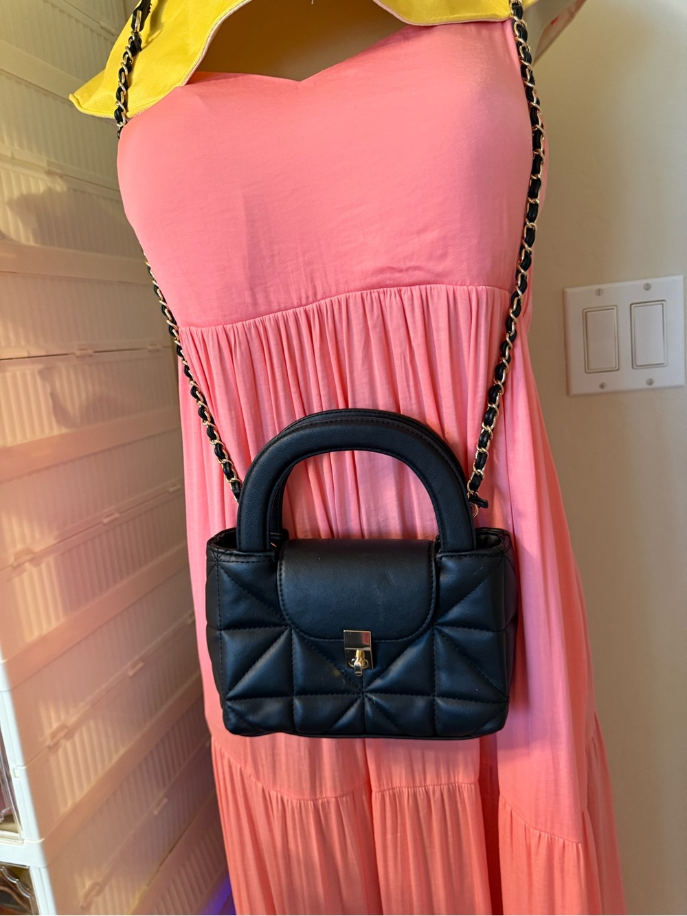 Black Quilted Top-Handle Crossbody Bag